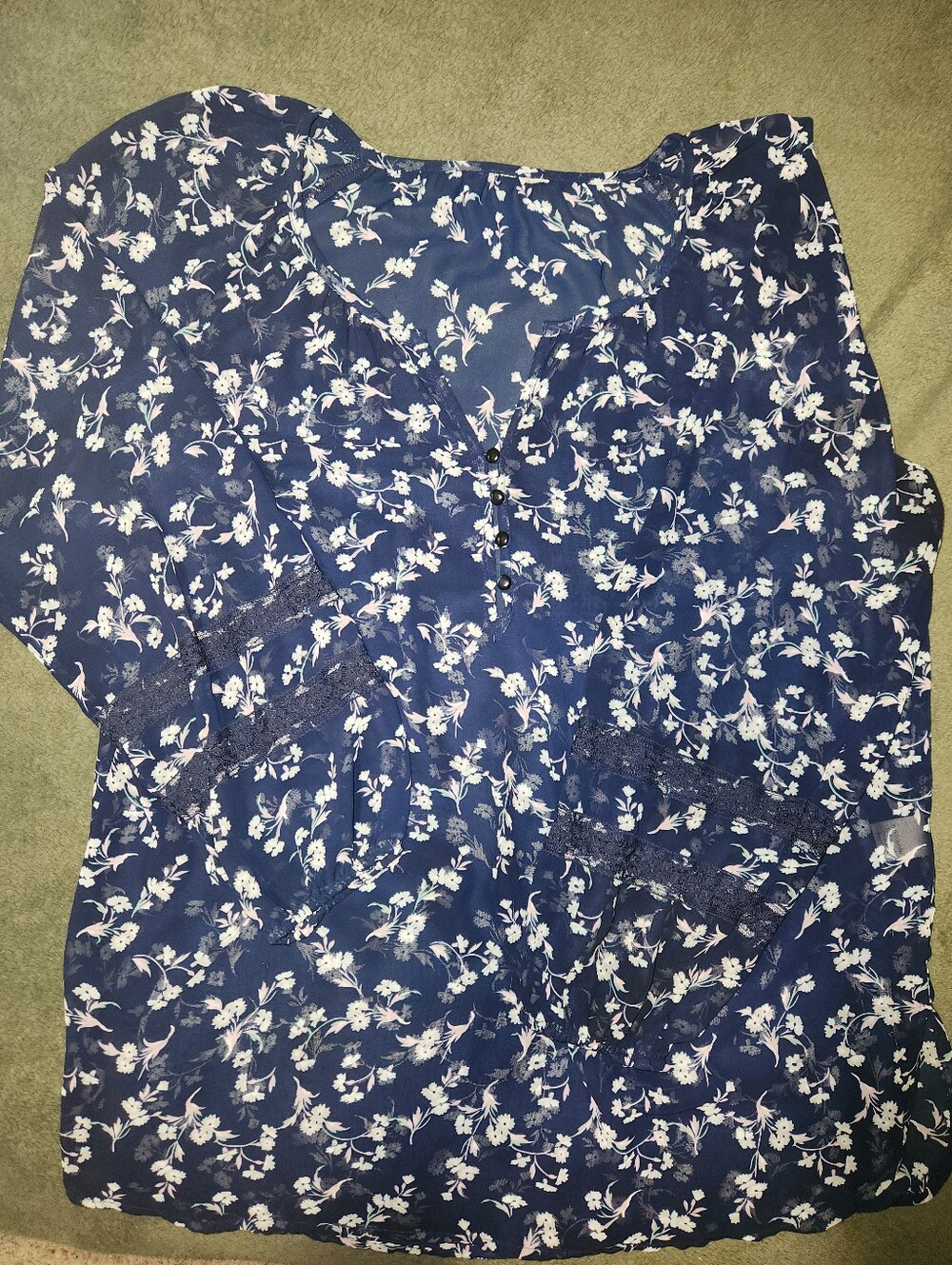LC Lauren Conrad Sheer Navy Floral 3/4 Sleeve